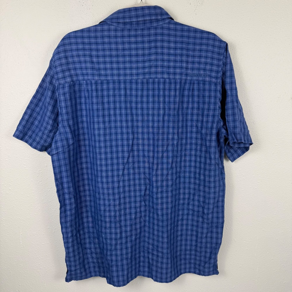 Marmot Mens Blue Plaid Short Sleeve Button Down Hiking Shirt Medium M - Picture 2 of 9